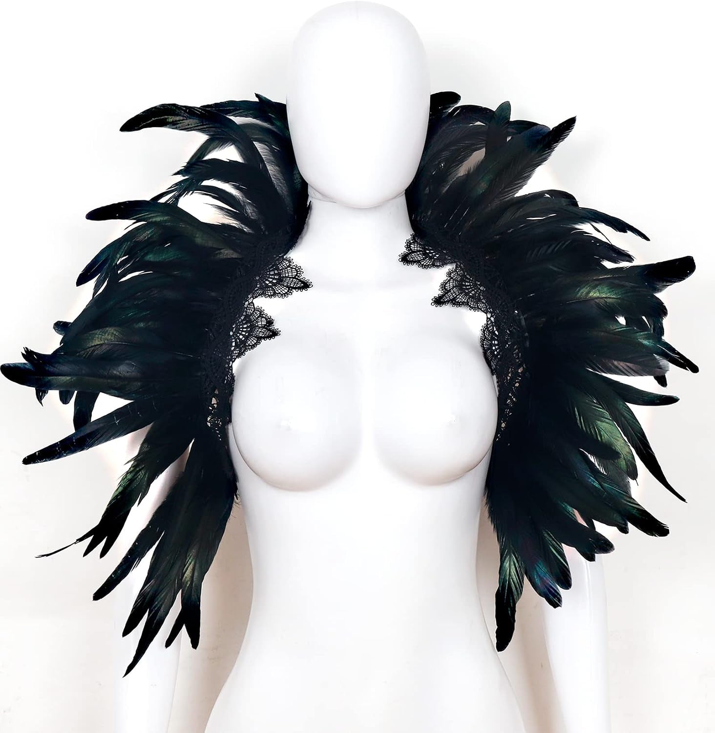 Black Feather Shrug Cape Shoulder Wrap Lace Collar Halloween Costumes for Women