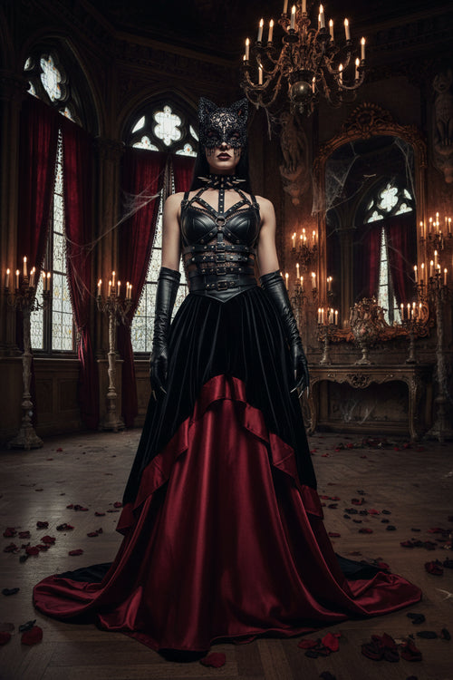 Cat Woman Costume Accessories for Women - Halloween Mask, Punk Gloves, Choker Outfit Set for Adult Cosplay Party