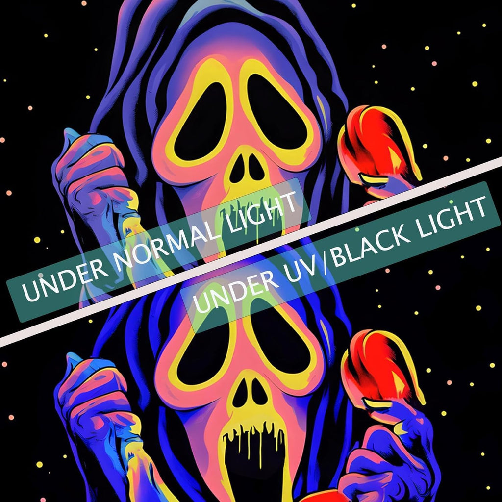 Blacklight Horror Skull UV Reactive Tapestry - Neon Glow in the Dark Spooky Wall Hanging for Bedroom & Living Room, Perfect for Party Backdrops - 51" X 59"
