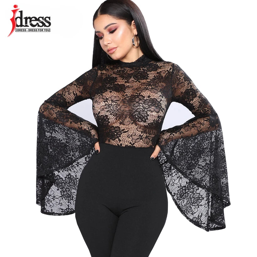 HBLL Women Shorts Rompers Elegant Sexy Black Lace One Piece Bodycon Bodysuit Body Femme Manche Longue Women Lace Bodysuit