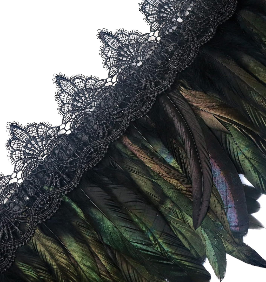 Black Feather Shrug Cape Shoulder Wrap Lace Collar Halloween Costumes for Women