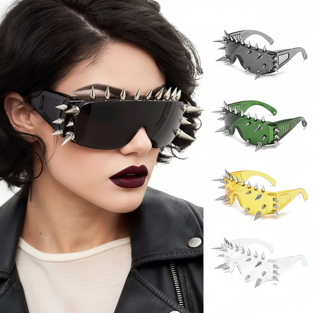 Novelty Punk Glasses Rock Large Shield Spike Fashion Weird Club Sunglasses Funny Party Glasses