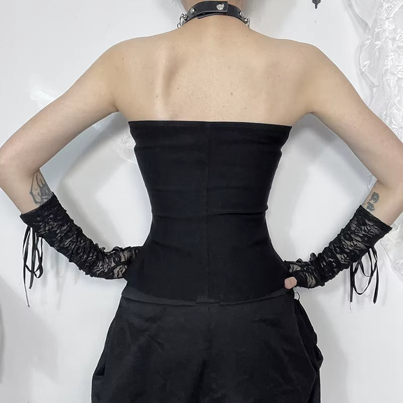 Punk Grunge Leather Buckle Strapless Corset Tops Mall Gothic Zip Women Tupe Top Y2K Coquette Streetwear Alt Tanks Vest