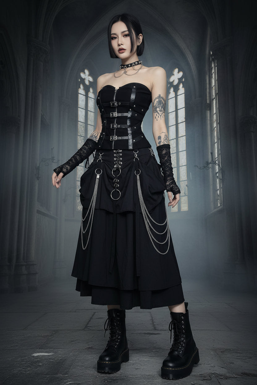 Punk Grunge Leather Buckle Strapless Corset Tops Mall Gothic Zip Women Tupe Top Y2K Coquette Streetwear Alt Tanks Vest