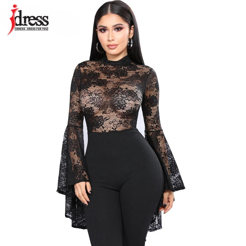 HBLL Women Shorts Rompers Elegant Sexy Black Lace One Piece Bodycon Bodysuit Body Femme Manche Longue Women Lace Bodysuit