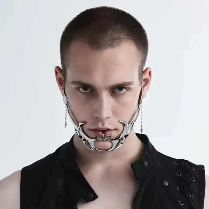 Fashion Gothic Mask Cyber Punk Liquid Irregular Silver Color Hollow Women Men Party Individuation Individual Jewelry Accessory