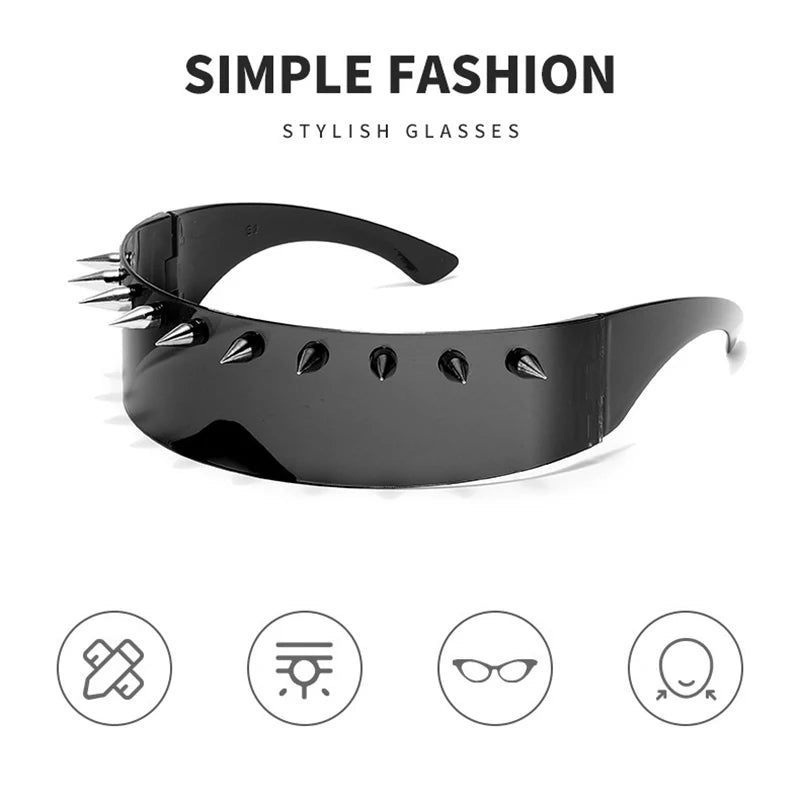 Novelty Punk Glasses Rock Large Shield Spike Fashion Weird Club Sunglasses Funny Party Glasses