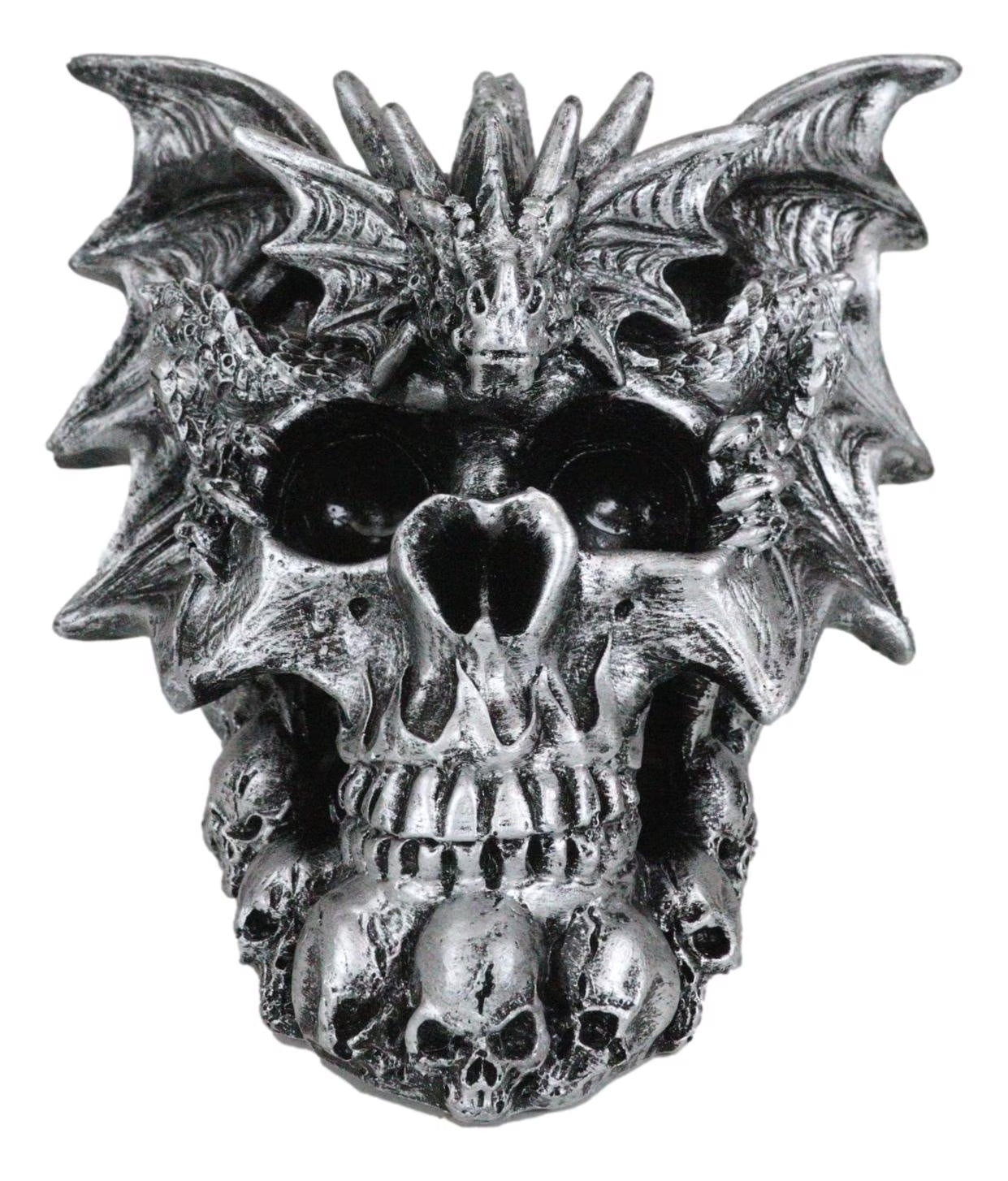 Flying Dragon on Ossuary Morphing Skull with Celtic Tribal Patterns Figurine