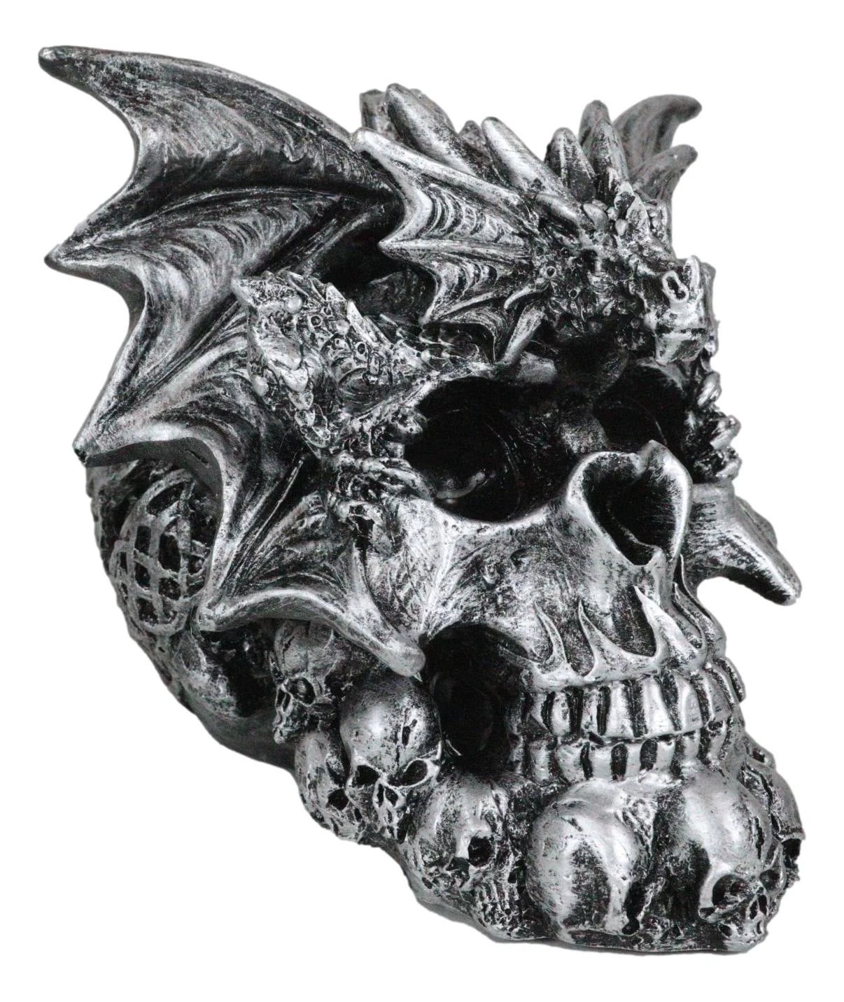 Flying Dragon on Ossuary Morphing Skull with Celtic Tribal Patterns Figurine