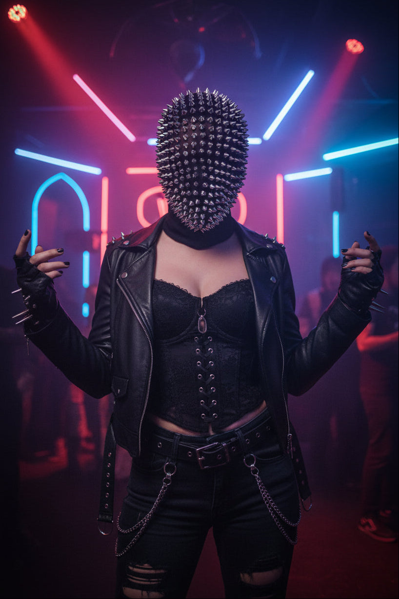 Night Club Dance Mask Hedgehog Headcover Thorn Bar DJ Performance Rivet Rhinestones Spikes Party