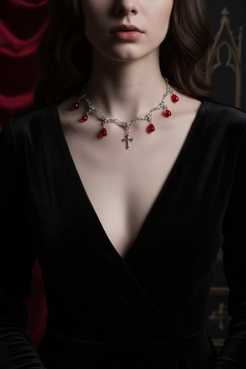 Vampire Bite Chokers Blood Drips Cross Necklace Romantic Gothic Victorian Gorgeous Jewelry Fashion Women Halloween Party Gift