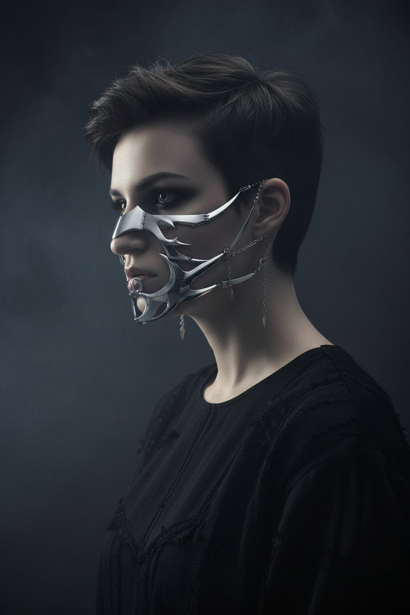 Fashion Gothic Mask Cyber Punk Liquid Irregular Silver Color Hollow Women Men Party Individuation Individual Jewelry Accessory
