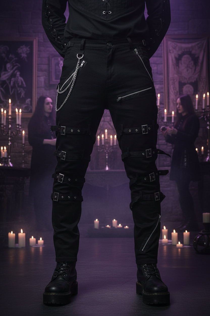 Men'S Fashion Hiphop Rock Punk Gothic Pants Techwear Sport Hiking Riding Cotton Casual Cargo Pants K013 Black 34