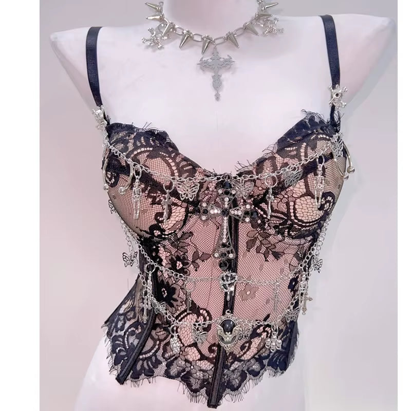 Y2K Tops Harajuku Fashionpunk Tank Tops Cross Tank Tops Y2K Clothes Y2K Crop Top Gothic Clothese Girl Clothes Gothic Tank Tops