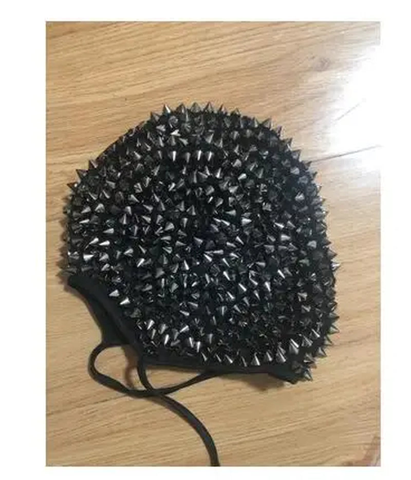 Night Club Dance Mask Hedgehog Headcover Thorn Bar DJ Performance Rivet Rhinestones Spikes Party