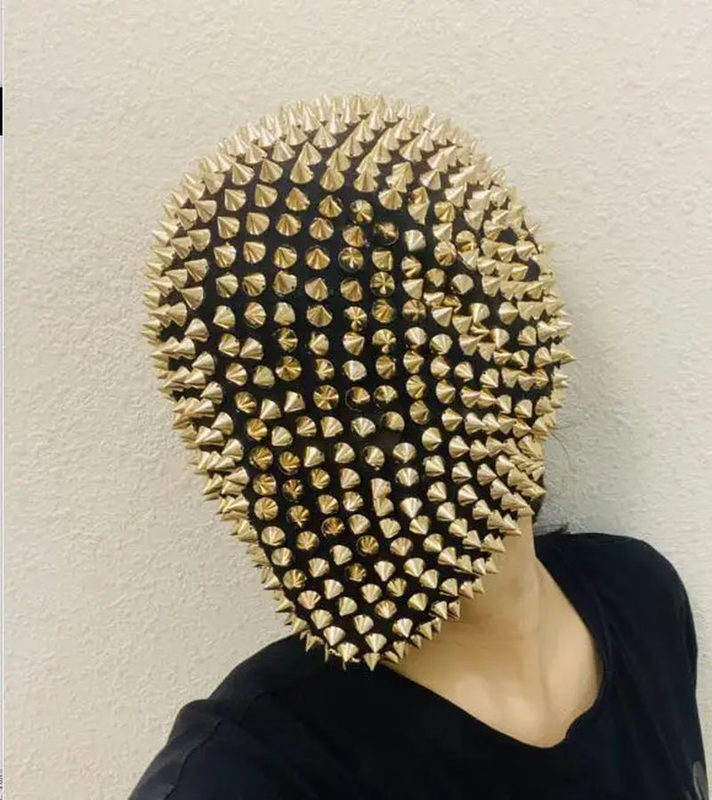 Night Club Dance Mask Hedgehog Headcover Thorn Bar DJ Performance Rivet Rhinestones Spikes Party