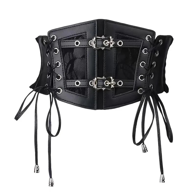 Ladies'S Retro Corset Belts Pin Buckle Elastic Lace & Gothic Style Cummerbunds Tie Rope Goth Punk for Women on Shirt Dress Belt