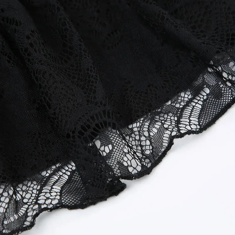 Goth Y2K Black Lace Trim Bow a Line Mini Skirt Women Korean Streetwear