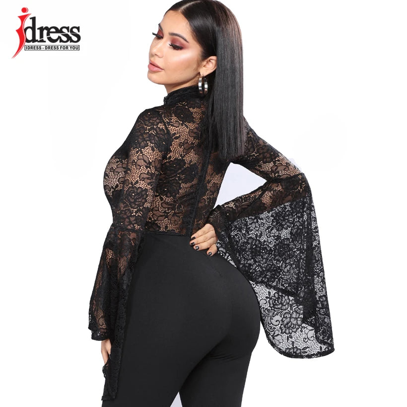 HBLL Women Shorts Rompers Elegant Sexy Black Lace One Piece Bodycon Bodysuit Body Femme Manche Longue Women Lace Bodysuit