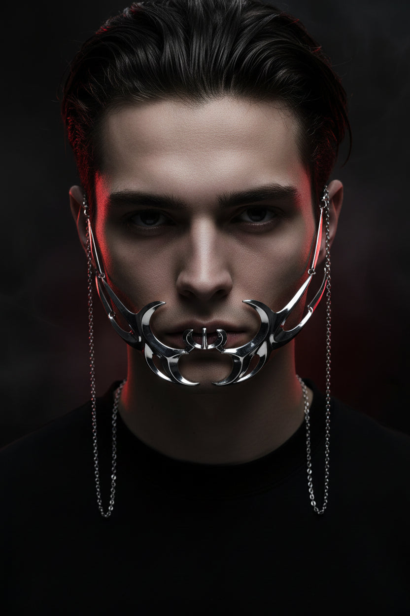 Fashion Gothic Mask Cyber Punk Liquid Irregular Silver Color Hollow Women Men Party Individuation Individual Jewelry Accessory