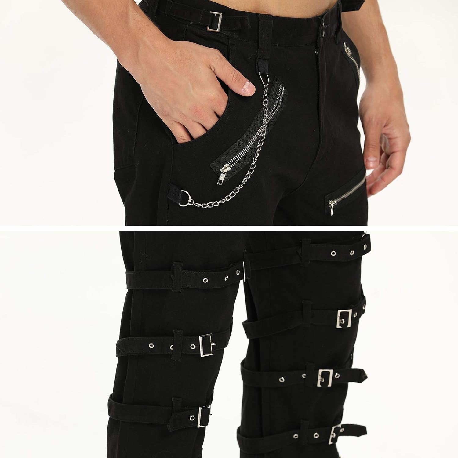 Men'S Fashion Hiphop Rock Punk Gothic Pants Techwear Sport Hiking Riding Cotton Casual Cargo Pants K013 Black 34
