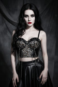Women Gothic Lolita Punk Harajuku Leopard Goth Y2K Girl Cross Spike Trim Crop Tops Rivet Skeleton Metal Chain Steampunk Tank Top